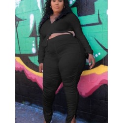 Szín: fekete 4XL - Nagy méretű, kétrészes ruhák női tömör pólyás felső halmozott leggings nadrág szettek