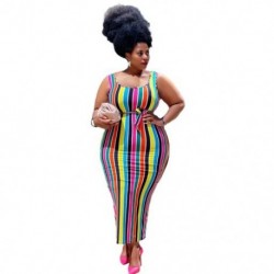 Szín: MULTI 5XL - Nagy méretű ruhák Női ruházat Nyár 2021 Szivárvány csíkos mellény Elegáns Bodycon Stretch Maxi