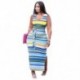 Szín: kék 4XL - Női ruhák Elegáns szexi csúszószegély övbordázással Bodycon csíkos alkalmi maxi ruha nyári