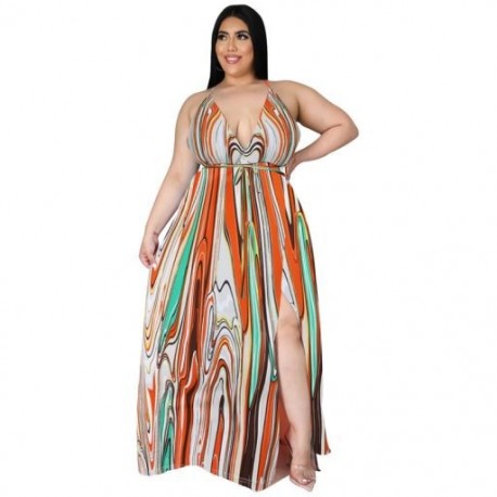 Szín: D1200 XXXL - 5XL Nagy méretű Női Ruházat Maxi ruha Slip virágok Nyomtatott V nyakú öv Elegáns teljes