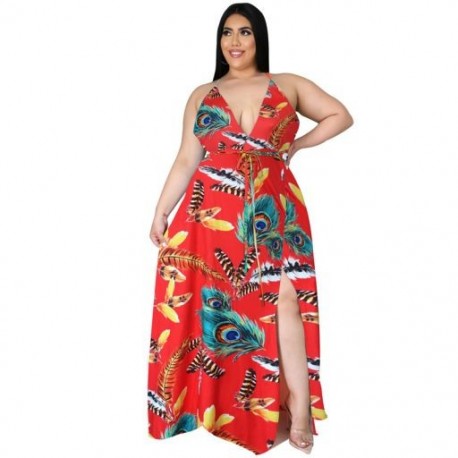 Szín: D1205 XXXL - 5XL Nagy méretű Női Ruházat Maxi ruha Slip virágok Nyomtatott V nyakú öv Elegáns teljes