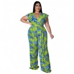 Szín: zöld XXXL - Női Jumpsuitek Nagy méretű 5XL Egyrészes Outfitek Irodai hölgy rövid ujjú nyomtatott Body Summer