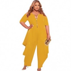 Szín: sárga 5XL - Nagy méretű női jumpsuit, laza, üreges ujjú, cipzáras, egyrészes ruházat, nyári tréningruha