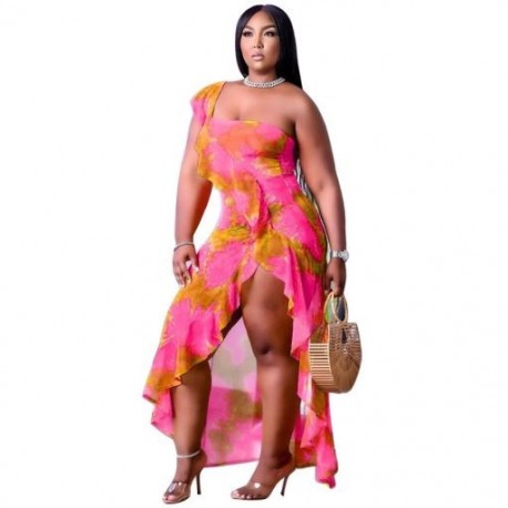 Szín: rózsaszín 4XL - Nagy méretű ruhák női buli Elegáns nyári egy ujjatlan Bodycon Slip Maxi ruha Születésnapi