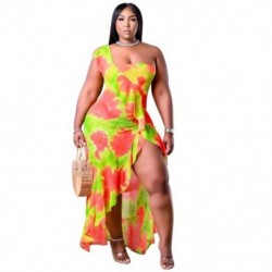 Szín: sárga 4XL - Nagy méretű ruhák női buli Elegáns nyári egy ujjatlan Bodycon Slip Maxi ruha Születésnapi ruhák