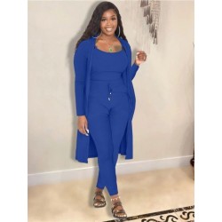 Szín: kék XXXL - Női ruházat 3 részes leggings készletek bordázott hosszú ujjú tömör Crop felső nadrág új