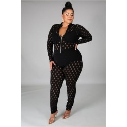 Szín: fekete 5XL - Nagy méretű kombik Szexi egyrészes női kombinék, cipzáras, hosszú ujjú Bodycon Club Bodysuit