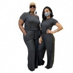 Szín: szürke XL - Nagyméretű S-5xl Jumpsuit női szexi csíkos egyrészes ruha divat Elegáns alkalmi irodai női body