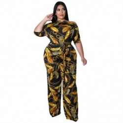 Szín: arany XXL - Jumpsuit Nagy méretű női ruhák Nyári, nyomtatott vállról, szalagokkal, Office Ladies 2022