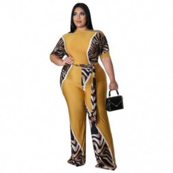 Szín: sárga XXL - Jumpsuit Nagy méretű női ruhák Nyári, nyomtatott vállról, szalagokkal, Office Ladies 2022