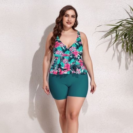 Szín: zöld XXL - Új Női fürdőruha nagy méretű 5xl 2 részes szettek Bikini rövidnadrág szettek Strandruhák Szexi Crop