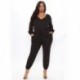 Szín: fekete 4XL - Nagy méretű jumpsuit női ruházat tömör V nyakú Bodycon sztreccs fűzős Elegáns egy darabból álló