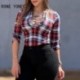 Szín: piros M - Női felsők 2023-as kockás, véletlenszerű mintás fűzős blúz Női blúz