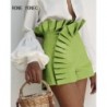 Szín: világoszöld XL - 2023-as női Y2K tömör fodros szegély, dörzsölt magas derekú rövidnadrág édes rövidnadrág
