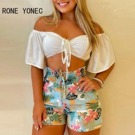 Szín: MULTI M - Elegáns női vállra húzott, rövid ujjú, magas, elasztikus derékú, fűzős, tömör felső és mindenhol