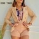 Szín: Khaki S - Női tömör, elegáns gombos Bodycon rövid blézer szettek