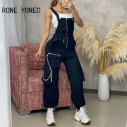 Szín: fekete XL - Női tömör, elegáns szárnyak, cipzáras lánczseb Bodycon, munkavégző overál