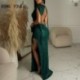 Szín: sötétzöld L - Női Elegáns Elegáns Mély V nyakú flitterek Bojt magas iszapos hát nélküli Maxi Bodycon Szexi
