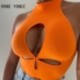 Szín: narancssárga L - Női Elegáns Szexi Solid Hollow Out Halter Criss Cross Summer Camis Bodycon Crop felsők