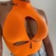 Szín: narancssárga L - Női Elegáns Szexi Solid Hollow Out Halter Criss Cross Summer Camis Bodycon Crop felsők