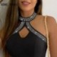 Szín: fekete XL - Női Elegáns Szexi Hollow Out Halter Ujjatlan strassz dekoráció Nyári alkalmi szexi Camis Crop felsők