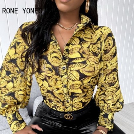 Szín: sárga M - Elegáns női ing mindenhol nyomott gombos kivitelű, hosszú ujjú ing női blúz