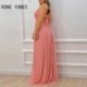 Szín: Pink XL - Elegáns, tömör, szexi spagettipántos női, fűzős Midriff Maxi szexi A-vonalú partiruhák