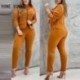 Szín: Camel XL - Női tömör, elegáns gombos állványgallér rövid felsők Skinny Pencil Pants blézer szettek