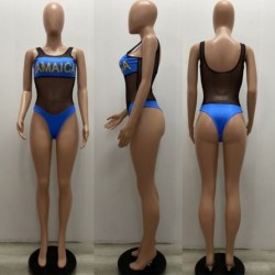 Szín: kék XXL - Átlátszó hálós halháló Hollow Out Beach Body 2022 Nyári Ruhák Női Outfit Letter Print Ujjatlan