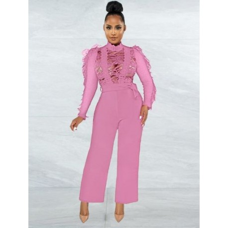 Szín: Pink XL - Csipke átlátszó üzleti munkaruha Jumpsuit Szexi születésnapi ruhák nőknek 2022 Vintage lépcsőzetes