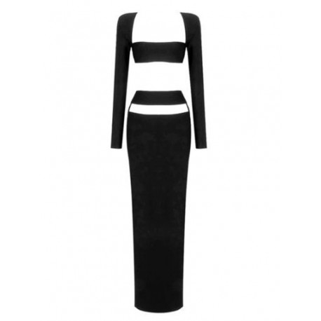 Szín: fekete XXL - Midnight Bandage 2 részes öltönyök női fesztiválruházathoz Szexi hosszú ujjú, négyzet alakú