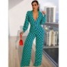 Szín: kék L - Lenyűgöző nyomtatású Bodycon széles lábú jumpsuit lányoknak póló nyakú teljes ujjú egyrészes