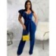 Szín: kék XXL - Lépcsőzetes fodros Elegáns Römperek Női Jumpsuit Mély V nyakú, ujjatlan egyrészes overálok Egyszerű,