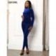 Szín: piros L - Vintage Solid Velvet Rompers Női Jumpsuit Csípő Magas Nyakú, Hosszú ujjú Party Body Őszi Téli Női