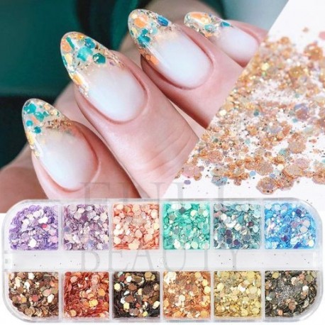 Szín: XBR - Mermaid Köröm Csillogó Tündér Púder Shimmer Pearl Dörzsölés Por Ombre Körömpailletták Króm Pigment
