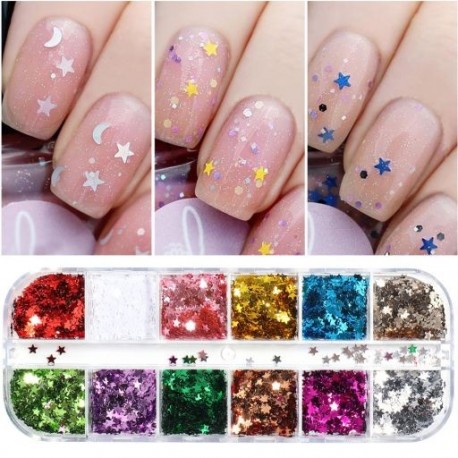 Szín: CX - 12 rácsos Sugar Körömpor Glitter Piment Holografikus Dekoráció Pulóver Hópelyhek DIY Téli Nail Art Design