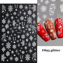 Szín: F895 Glitter - 3D Nail Art matricák Fehér hópelyhek Díszek Csúsztatók Körömhöz Karácsony 2022 Star Design