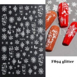 Szín: F894 Glitter - 3D Nail Art matricák Fehér hópelyhek Díszek Csúsztatók Körömhöz Karácsony 2022 Star Design