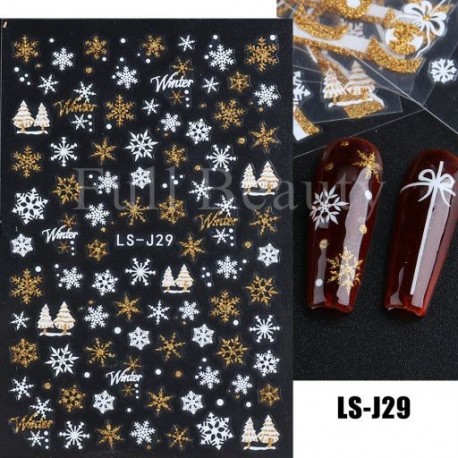 Szín: LS-J29 - 3D Nail Art matricák Fehér hópelyhek Díszek Csúsztatók Körömhöz Karácsony 2022 Star Design Manikűr