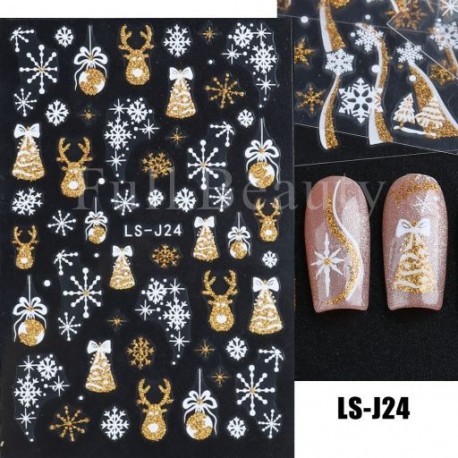 Szín: LS-J24 - 3D Nail Art matricák Fehér hópelyhek Díszek Csúsztatók Körömhöz Karácsony 2022 Star Design Manikűr
