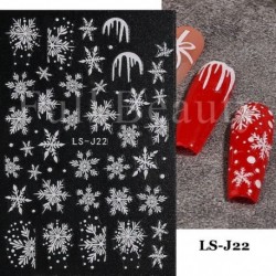 Szín: LS-J22 - 3D Nail Art Matricák Fehér Hópelyhek Díszek Csúsztatók Körömhöz Karácsony 2022 Star Design Manikűr