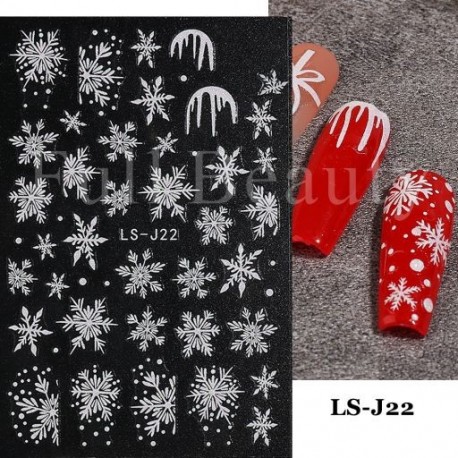 Szín: LS-J22 - 3D Nail Art Matricák Fehér Hópelyhek Díszek Csúsztatók Körömhöz Karácsony 2022 Star Design Manikűr