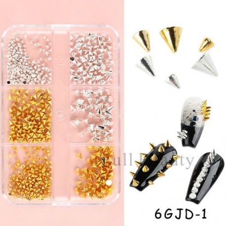 Szín: 6GJD-1 - 3D Nails Art Fém Bűbájok Kiegészítők Cool Girl Arany Ezüst Punk Rock Mini Fém Szegecs Design Köröm