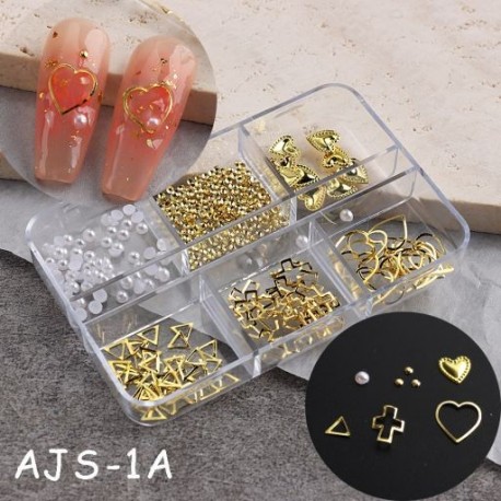 Szín: AJS-1A - 3D Nails Art Fém Bűbájok Kiegészítők Cool Girl Arany Ezüst Punk Rock Mini Fém Szegecs Design Köröm
