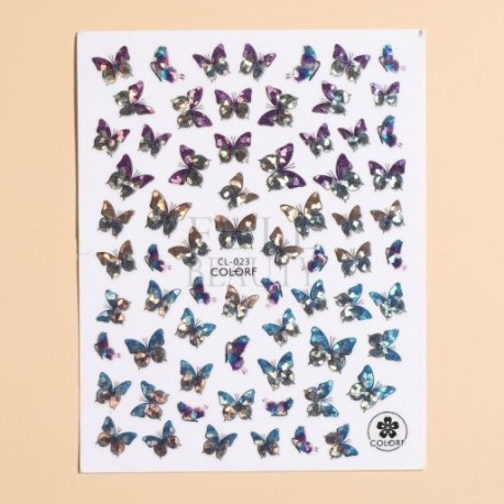 Szín: CL-023 - Kék pillangós holografikus körömmatricák színes lézeres levélvirágos csúszkák körmökhöz Rózsa