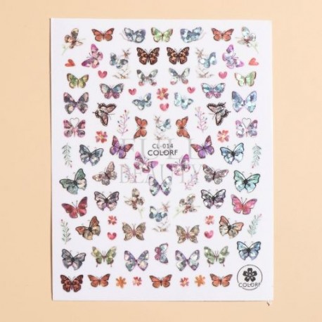 Szín: CL-014 - Kék pillangós holografikus körömmatricák színes lézeres levélvirágos csúszkák körmökhöz Rózsa