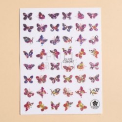Szín: CL-020 - Kék pillangós holografikus körömmatricák színes lézeres levélvirágos csúszkák körmökhöz Rózsa