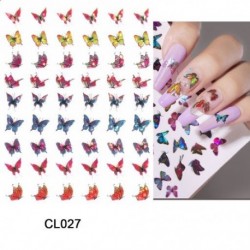 Szín: CL-027 - Kék pillangós holografikus körömmatricák színes lézeres levél virágos csúszkák körmökhöz Rózsa