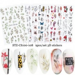 Szín: STZ-CS100-108 - 9db 3D körömmatrica készlet pillangós levél virágos tulipán körömdizájn Absztrakt