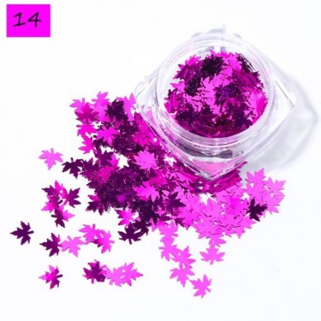 Szín: 1528-14 - 1 doboz 3D juharlevelek körömdíszítés holografikus arany piros vékony paillette pehely Őszi manikűr